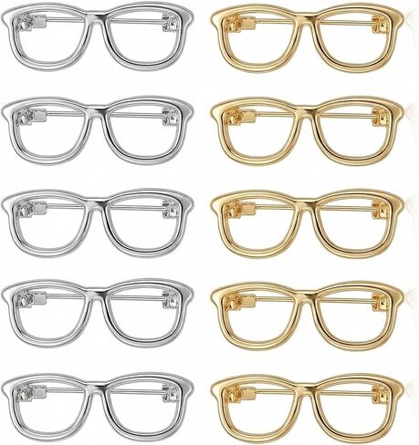 Mini Glasses Shaped Brooch, 10pcs Alloy Eyeglasses Frame Round Style Lapel Pin for Women Dress Suit Shirt Collar Jewelry Accessories in Saudi Arabia