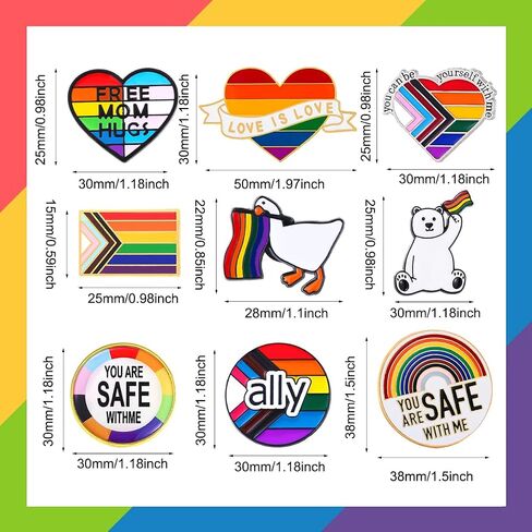 9PCS Rainbow Pride Enamel Lapel Pin LGBTQ Ally Gay Pins YOU ARE SAFE WITH ME PIN for Clothing Backpack Hat Decoration Brooch Badge Jewelry Gift in Saudi Arabia