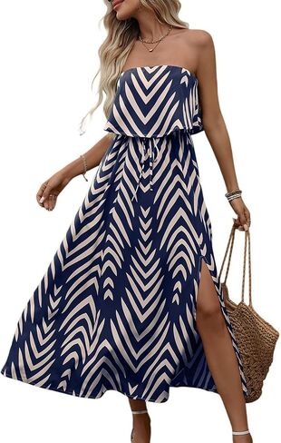 Women's Ruffle Floral Maxi Summer Casual Dress Off Shoulder Wedding Guest Slit Hem Beach Prom Dresses DJ7225 in Kuwait