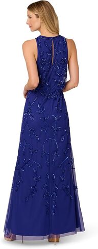 Adrianna Papell Women's Blouson Bead Long Dress, Dark Blue Violet, 12 in Kuwait