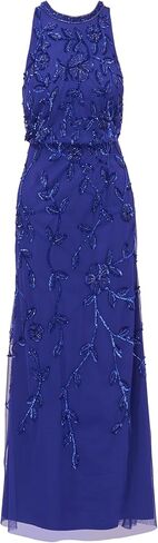 Adrianna Papell Women's Blouson Bead Long Dress, Dark Blue Violet, 12 in Kuwait
