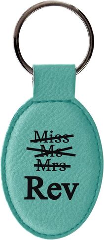 هدايا طلاب الدين من ThisWear للنساء Miss Mrs Ms Rev Reverend سلسلة مفاتيح بيضاوية من الجلد علامة مفاتيح باللون الأزرق المخضر in Kuwait