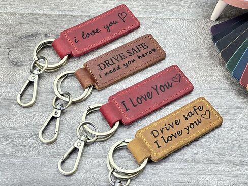Personalized Leather Keychain, Custom Engraved Key Ring for Men & Women, Monogram Leather Key Fob, Birthday or Anniversary Keepsake, Custom Coordinate & Drive Safe Keychain in Kuwait