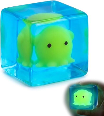 Squishy Octopus, Glow in The Dark Ice Cube, Relief and Sensory for Everyone, Soft and Squeezable Design with Tentacles, Measuring 5.5 x 5.5 x 5.5 cm for Easy Handling in Kuwait