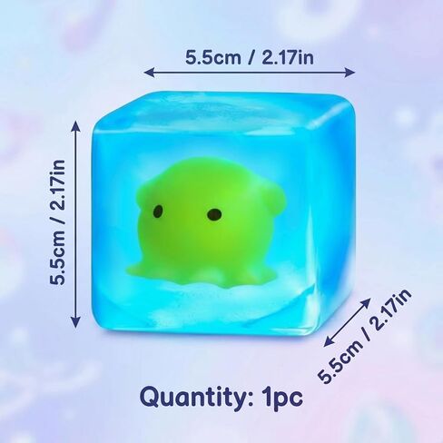 Squishy Octopus, Glow in The Dark Ice Cube, Relief and Sensory for Everyone, Soft and Squeezable Design with Tentacles, Measuring 5.5 x 5.5 x 5.5 cm for Easy Handling in Kuwait
