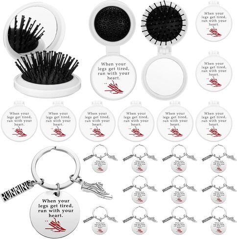 Tondiamo 12 Sets Runner Team Gift Bulk Track and Field Running Accessories with Running Folding Mirror Hair Brushes and Track Runners Keychain for Xmas Marathon Present for Women Men Adult Training in Kuwait