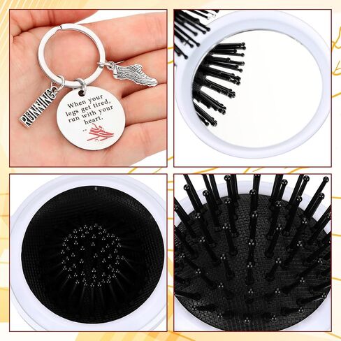 Tondiamo 12 Sets Runner Team Gift Bulk Track and Field Running Accessories with Running Folding Mirror Hair Brushes and Track Runners Keychain for Xmas Marathon Present for Women Men Adult Training in Kuwait