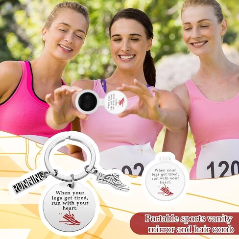 Tondiamo 12 Sets Runner Team Gift Bulk Track and Field Running Accessories with Running Folding Mirror Hair Brushes and Track Runners Keychain for Xmas Marathon Present for Women Men Adult Training in Kuwait