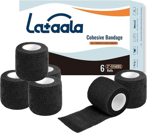 2"× 6 Pack Black Self Adhesive Bandage Wraps for Sports,Tattoo,Cohesive Bandages,Atheletic Tape for Wrist, Ankle, Hand, Leg,Black,Vet Wrap in Kuwait