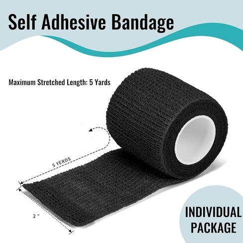 2"× 6 Pack Black Self Adhesive Bandage Wraps for Sports,Tattoo,Cohesive Bandages,Atheletic Tape for Wrist, Ankle, Hand, Leg,Black,Vet Wrap in Kuwait