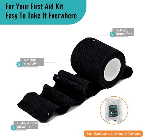 2"× 6 Pack Black Self Adhesive Bandage Wraps for Sports,Tattoo,Cohesive Bandages,Atheletic Tape for Wrist, Ankle, Hand, Leg,Black,Vet Wrap in Kuwait