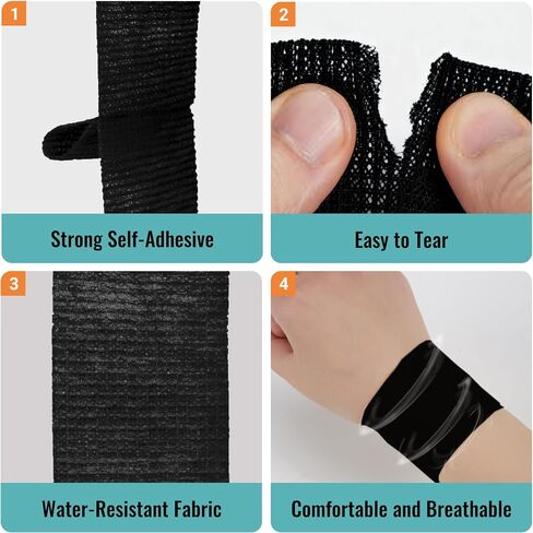 2"× 6 Pack Black Self Adhesive Bandage Wraps for Sports,Tattoo,Cohesive Bandages,Atheletic Tape for Wrist, Ankle, Hand, Leg,Black,Vet Wrap in Kuwait