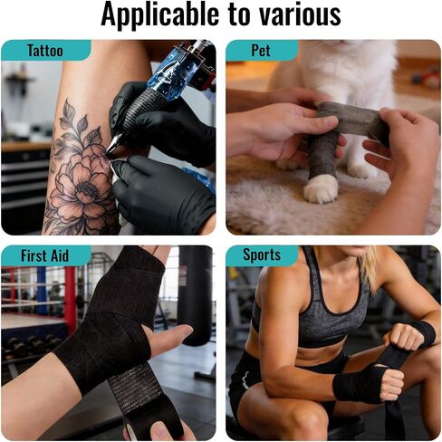 2"× 6 Pack Black Self Adhesive Bandage Wraps for Sports,Tattoo,Cohesive Bandages,Atheletic Tape for Wrist, Ankle, Hand, Leg,Black,Vet Wrap in Kuwait