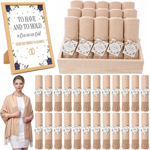Hercicy 24 Pack Wedding Shawl and Wrap Bulk, 79 x 28 Inch Scarves with Wedding Sign and Card, Gifts for Guest Bridal in Kuwait