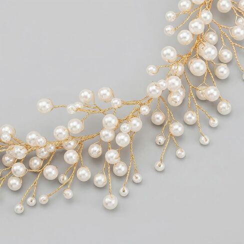 SWEETV Pearl Flower Girl Headpiece, Flexible Gold Wire Princess Crown Headband with Ivory Ribbon, Wedding Hair Accessories for Toddlers Kids First Communion in Kuwait