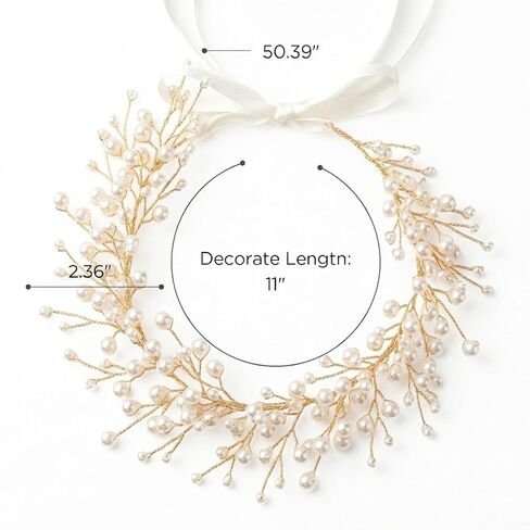 SWEETV Pearl Flower Girl Headpiece, Flexible Gold Wire Princess Crown Headband with Ivory Ribbon, Wedding Hair Accessories for Toddlers Kids First Communion in Kuwait