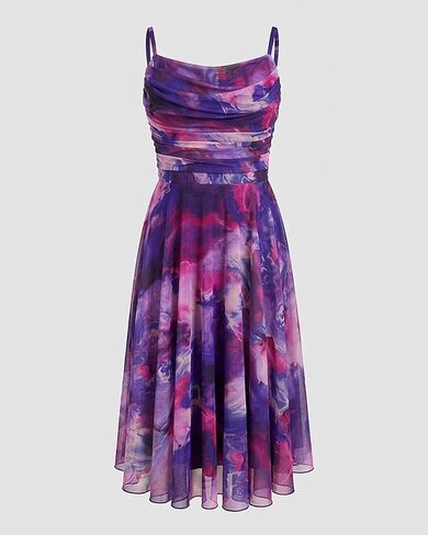 CHICME Womens Floral Mesh Midi Dress 2026 Summer Cowl Neck Adjustable Strap A Line Cinched Zipper Back Cocktail Party Dress in Saudi Arabia