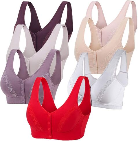 Super Comfy Daily Front Button Lace Bras Sleep Bras with Thin Soft Pad, Leisure Bras for Women, A to D Cup in Saudi Arabia