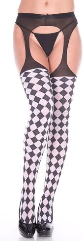 MUSIC LEGS Women's Harlequin Checkered Suspender Pantyhose in Saudi Arabia