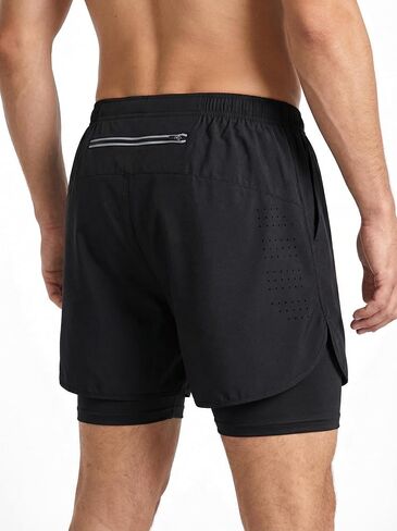 Mens 2 in 1 Workout Shorts Quick Dry Breathable Built-in Liner Athletic Wear Basketball Running Training Polyester in Kuwait