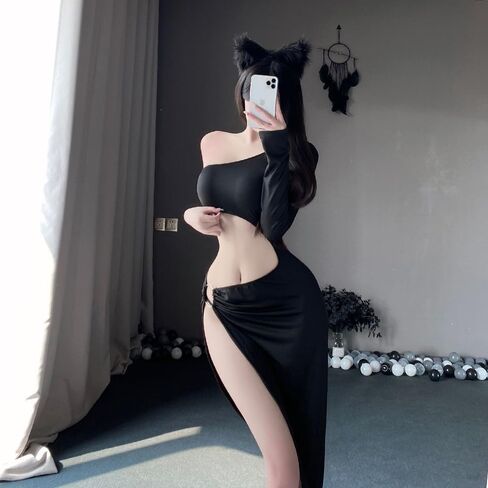Women's cosplay sexy female secretary dress nightclub low cut slit slim dancer nightgown clothing in Kuwait