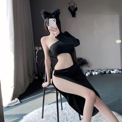 Women's cosplay sexy female secretary dress nightclub low cut slit slim dancer nightgown clothing in Kuwait