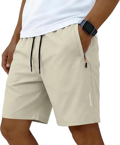 Men's Athletic Shorts with Zipper Pockets, Lightweight Gym Workout Shorts for Men, Quick-Dry Sporty Shorts with Drawstring in Kuwait