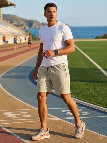 Men's Athletic Shorts with Zipper Pockets, Lightweight Gym Workout Shorts for Men, Quick-Dry Sporty Shorts with Drawstring in Kuwait