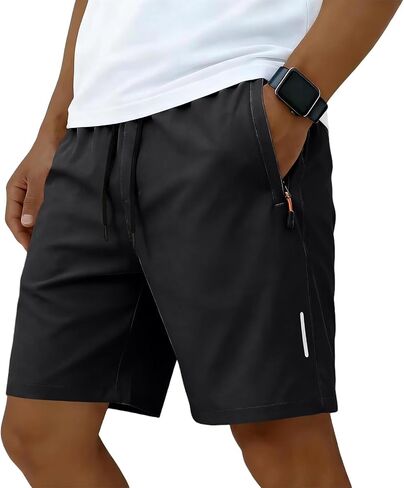 Men's Athletic Shorts with Zipper Pockets, Lightweight Gym Workout Shorts for Men, Quick-Dry Sporty Shorts with Drawstring in Kuwait