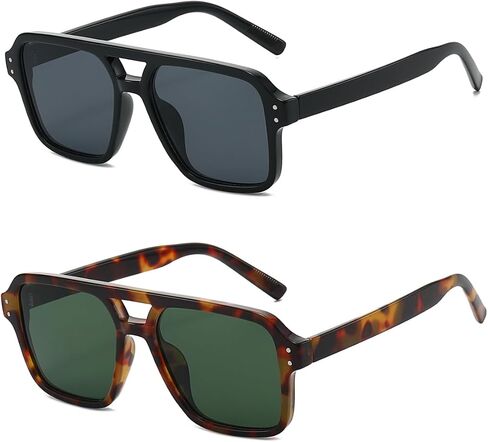 MIYUZE Trendy Square Aviator Sunglasses for Women Men Designer Frame 70s Oversized Aviator Sun Glasses Vintage Shades in Kuwait