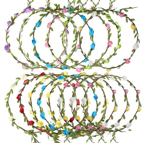 15 Pcs Multicolor Flower Crown Wreath Headband Flower Crowns for Women Girl Floral Garland Headbands Floral Headpiece for Birthday Wedding Festival Vacation Fairy Party Photography Props in Saudi Arabia