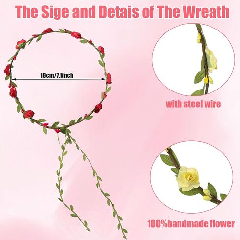 15 Pcs Multicolor Flower Crown Wreath Headband Flower Crowns for Women Girl Floral Garland Headbands Floral Headpiece for Birthday Wedding Festival Vacation Fairy Party Photography Props in Saudi Arabia