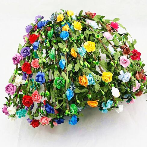 15 Pcs Multicolor Flower Crown Wreath Headband Flower Crowns for Women Girl Floral Garland Headbands Floral Headpiece for Birthday Wedding Festival Vacation Fairy Party Photography Props in Saudi Arabia