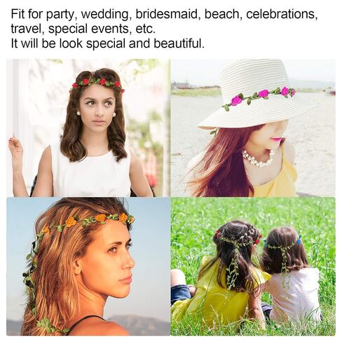 15 Pcs Multicolor Flower Crown Wreath Headband Flower Crowns for Women Girl Floral Garland Headbands Floral Headpiece for Birthday Wedding Festival Vacation Fairy Party Photography Props in Saudi Arabia