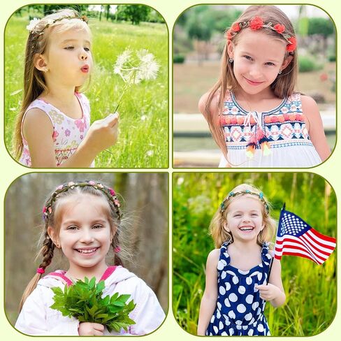 15 Pcs Multicolor Flower Crown Wreath Headband Flower Crowns for Women Girl Floral Garland Headbands Floral Headpiece for Birthday Wedding Festival Vacation Fairy Party Photography Props in Saudi Arabia