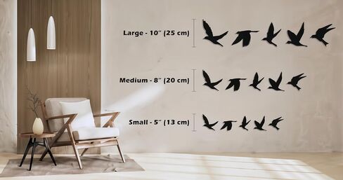 Birds Metal Wall Decor Set of 5, Minimalist Bird Flock Wall Art, Metal Garden Decorations, Home Decor, Modern Home Decoration, Birds Sign for Living Room, Birds Wall Hangings for Office, Bird Art (Black, 13" / 25 cm - LARGE) in Saudi Arabia