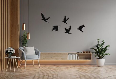 Birds Metal Wall Decor Set of 5, Minimalist Bird Flock Wall Art, Metal Garden Decorations, Home Decor, Modern Home Decoration, Birds Sign for Living Room, Birds Wall Hangings for Office, Bird Art (Black, 13" / 25 cm - LARGE) in Saudi Arabia