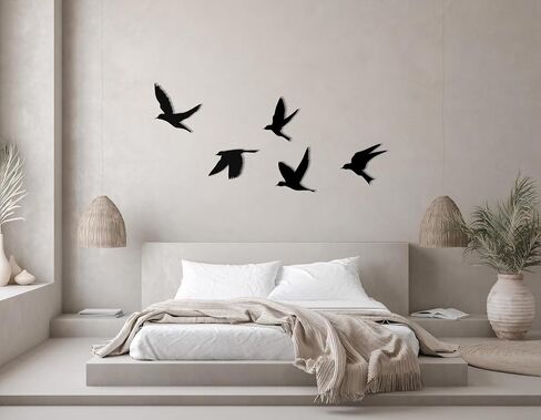 Birds Metal Wall Decor Set of 5, Minimalist Bird Flock Wall Art, Metal Garden Decorations, Home Decor, Modern Home Decoration, Birds Sign for Living Room, Birds Wall Hangings for Office, Bird Art (Black, 13" / 25 cm - LARGE) in Saudi Arabia