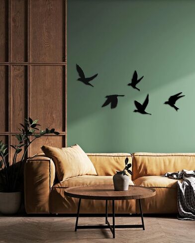 Birds Metal Wall Decor Set of 5, Minimalist Bird Flock Wall Art, Metal Garden Decorations, Home Decor, Modern Home Decoration, Birds Sign for Living Room, Birds Wall Hangings for Office, Bird Art (Black, 13" / 25 cm - LARGE) in Saudi Arabia