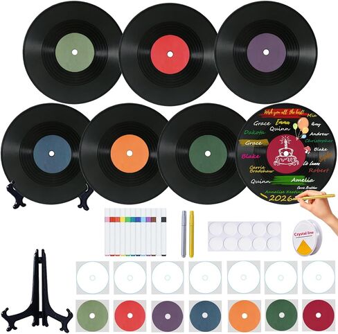 CSCHENGO 12 Inch Blank Vinyl Records Kit - 7 PCS Double-Sided Fake Records with 14 Retro & Blank Labels, 14 Pens, Wall/Shelf Decor, Guestbook Record Decor for DIY Weddings Birthdays Christmas in Saudi Arabia