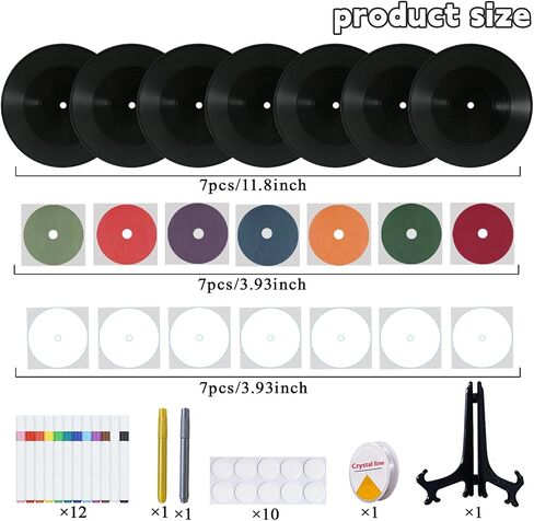 CSCHENGO 12 Inch Blank Vinyl Records Kit - 7 PCS Double-Sided Fake Records with 14 Retro & Blank Labels, 14 Pens, Wall/Shelf Decor, Guestbook Record Decor for DIY Weddings Birthdays Christmas in Saudi Arabia