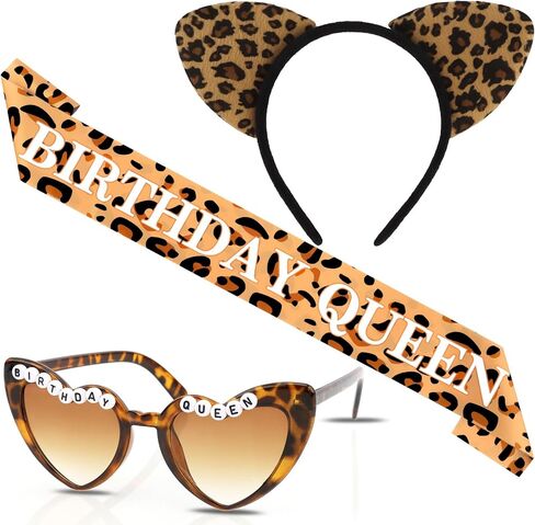 Cheetah Print Birthday Decorations Cheetah Birthday Queen Sash and Sunglasses with Leopard Headband for Women Leopard Print Party Decorations for Party Custume Outfit Decor in Saudi Arabia