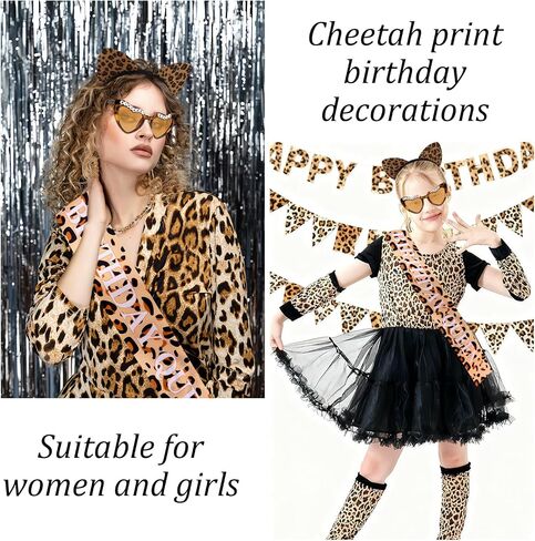 Cheetah Print Birthday Decorations Cheetah Birthday Queen Sash and Sunglasses with Leopard Headband for Women Leopard Print Party Decorations for Party Custume Outfit Decor in Saudi Arabia