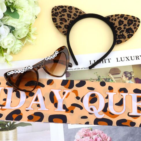 Cheetah Print Birthday Decorations Cheetah Birthday Queen Sash and Sunglasses with Leopard Headband for Women Leopard Print Party Decorations for Party Custume Outfit Decor in Saudi Arabia