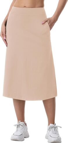 HOKOYI Women's 27" Long Skirt with Zipper Pockets Modest Midi Length Skort Skirt with Shorts Athletic Workout Casual Office in Saudi Arabia