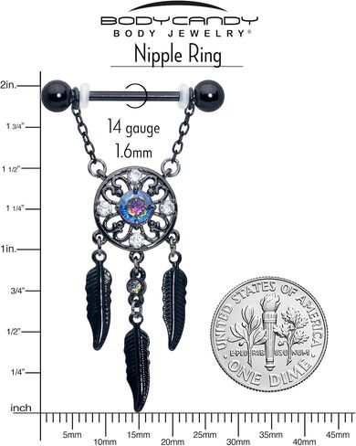 Body Candy 14G Womens Nipplerings Piercing 316L Stainless Steel Black 2Pc Dreamcatcher Mens Dangle Nipple Ring Set 9/16" in Kuwait