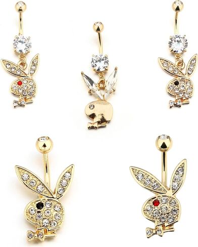 316L Surgical Steel Belly Ring Rabbit Button Belly Playbo Rabbit Button Ring For Women Men(5 PCS) in Kuwait