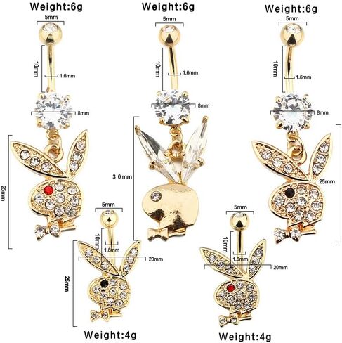 316L Surgical Steel Belly Ring Rabbit Button Belly Playbo Rabbit Button Ring For Women Men(5 PCS) in Kuwait