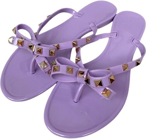 Summer women's rivet waterproof flip-flops | Casual outdoor lightweight sandals | Fashionable toe-exposing hooded design | Vacation beach slippers | Comfortable flat anti-slip in Saudi Arabia