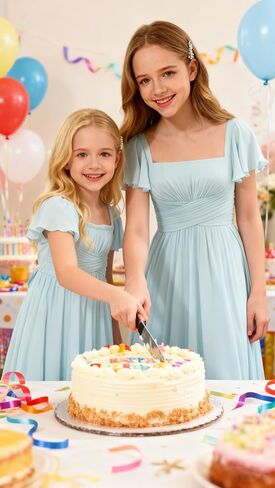 Junior Bridesmaid Dresses Square Neck Flower Girl Dress with Flutter Sleeves A Line Wedding Party Gown XXYTZ005 in Kuwait
